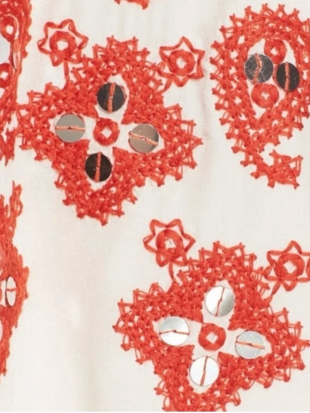 Tory Burch Cream Blouse with Red Embroidered Yoke